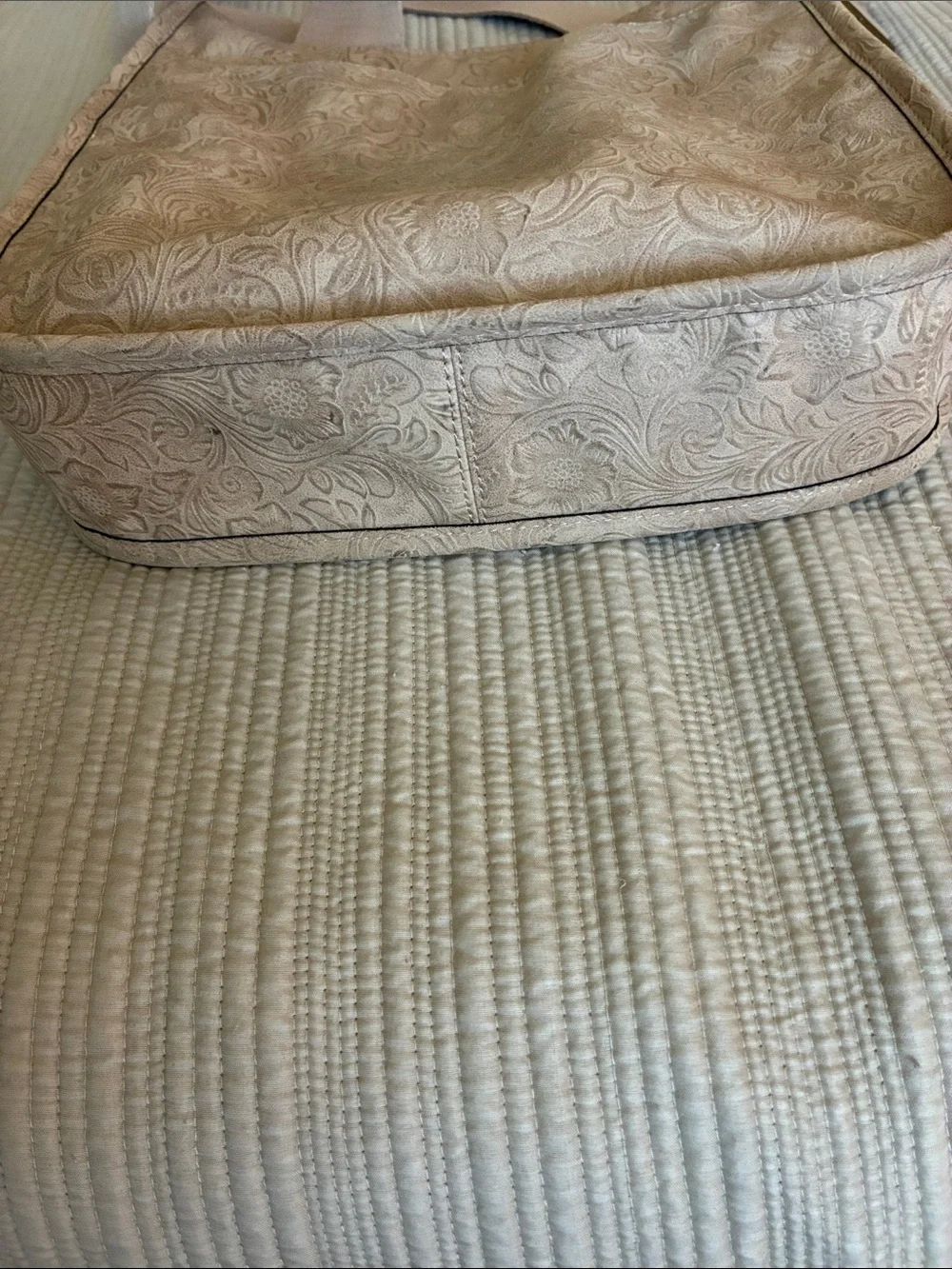 Wonderly Beige Floral-Embossed Crossbody Bag